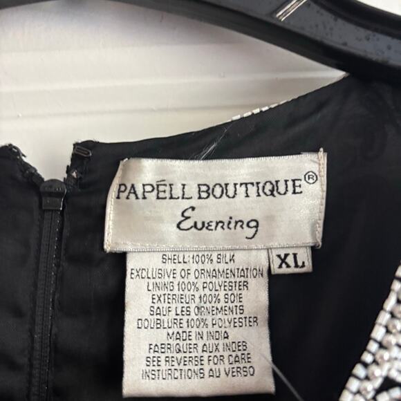 Adrianna Papell Black Beaded Evening Blouse Top Silk XL Formal Black Tie Elegant - Picture 8 of 9